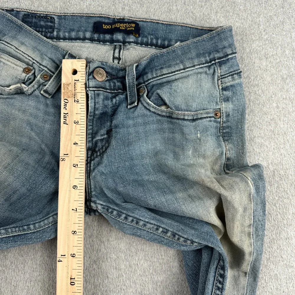 Levi's Jeans Womens 3 524 Too Superlow Blue Straight Leg Denim Distressed